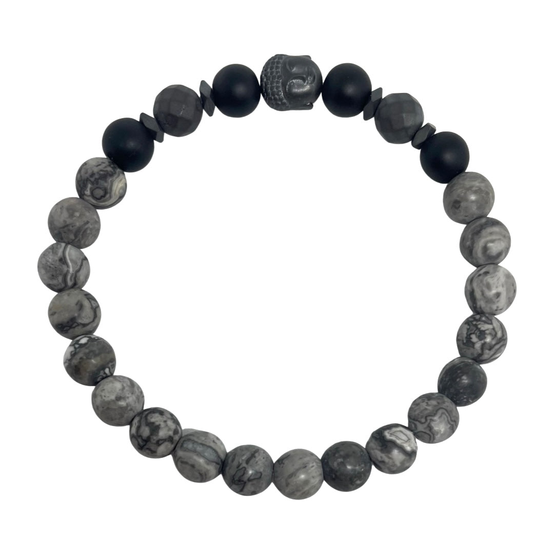 Spartan Stainless Steel Spacer Men's Macrame Silver Beaded Bracelet -  Ephori London - Luxury custom natural stone beaded bracelets